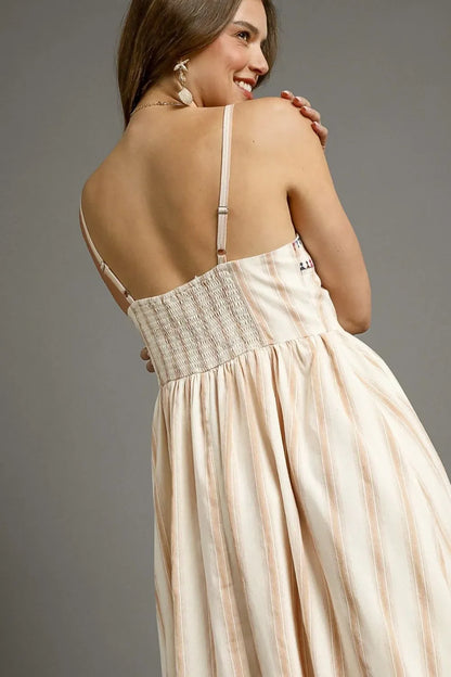 Striped Colorful Embroidered Trim Cami Dress - Eva's Edition