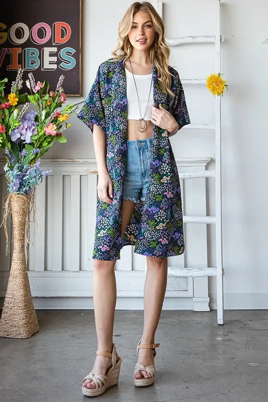 Floral Open Front Cardigan Plus Size - Eva's Edition