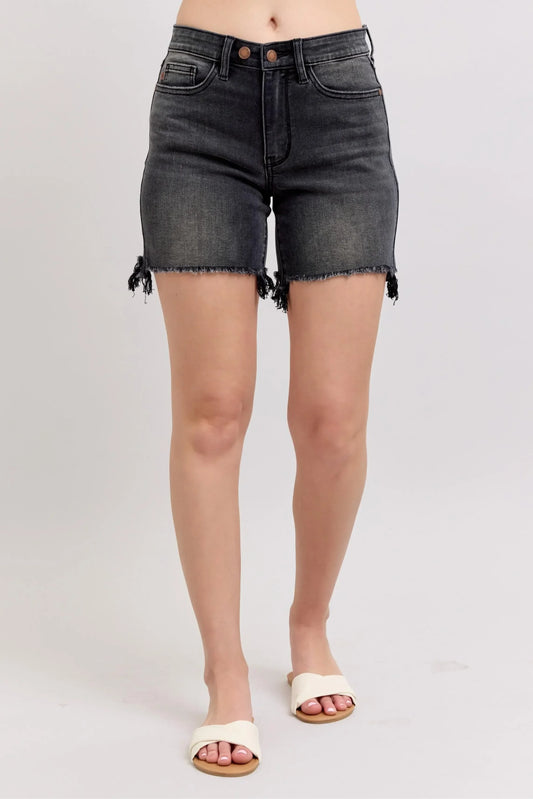 Long Cut Off 2 Button Dad Denim Shorts Plus Size - Eva's Edition
