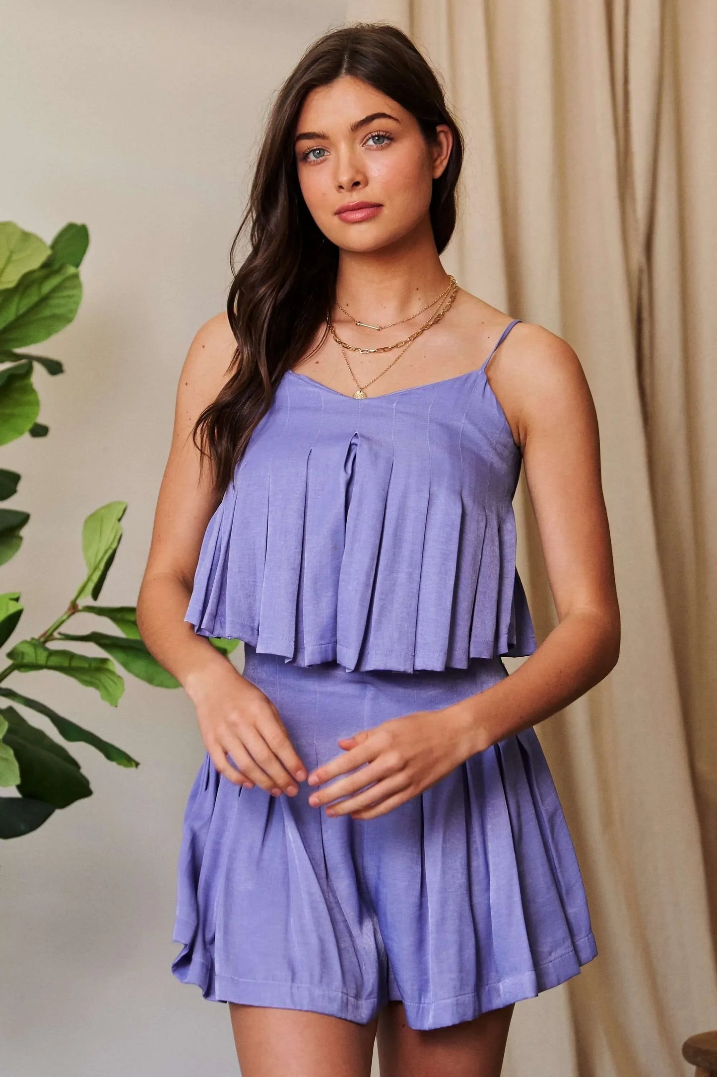 Pleated Body Elastic Back Babydoll Strappy Top - Eva's Edition