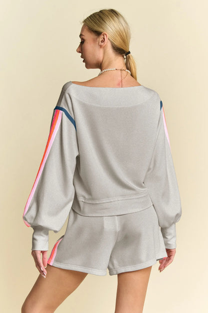 Sequin Stripe Long Sleeve Top And Short Pants Set - Eva's Edition