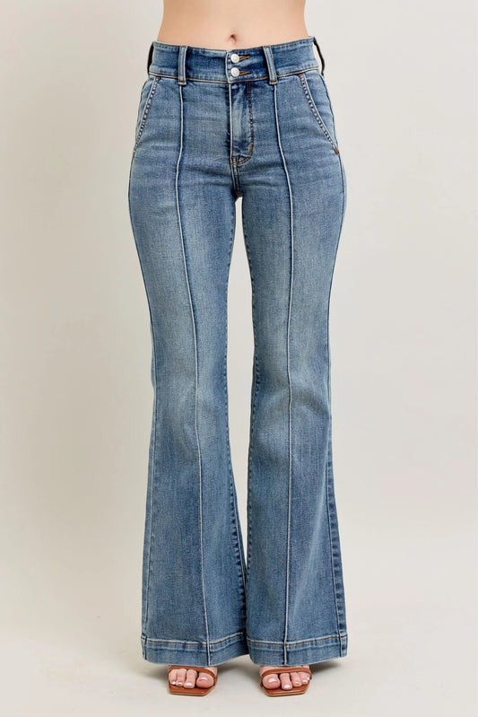 High-Waist Flare Jeans with Front Seam Detail - Eva's Edition