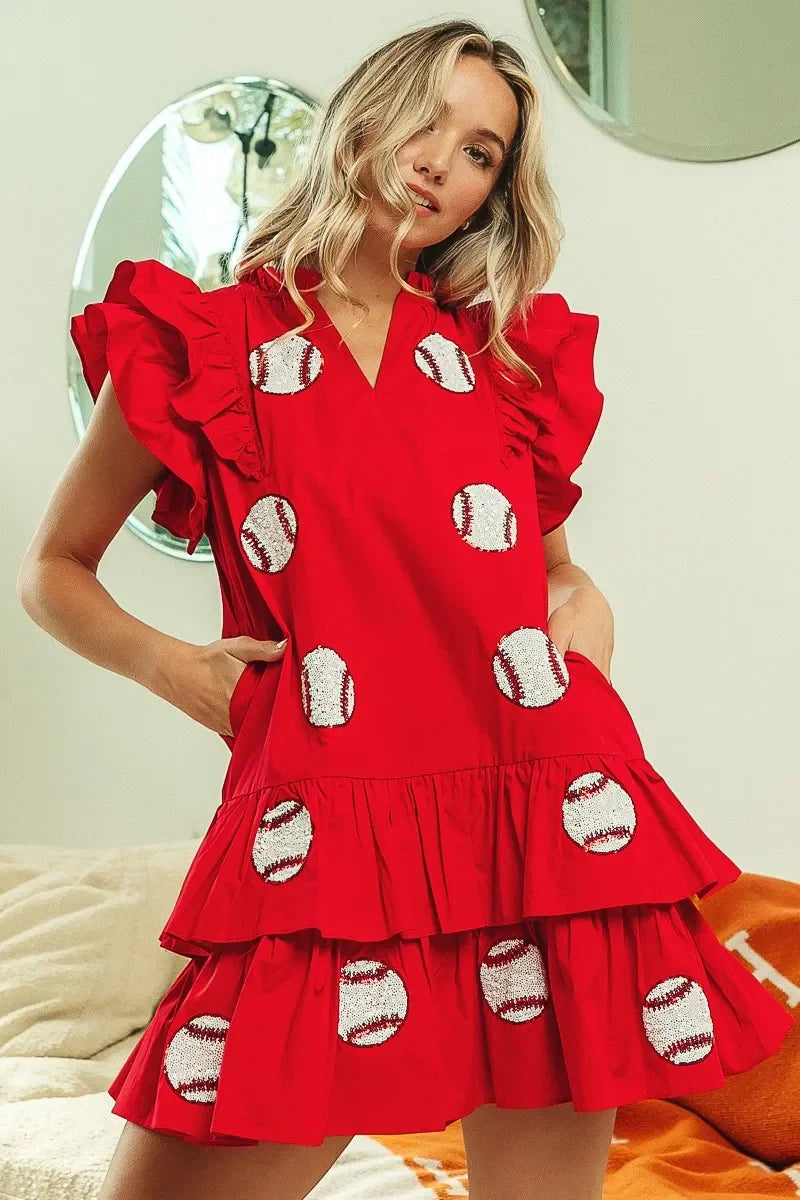 Sequins Baseball Patch Gameday Dress - Eva's Edition