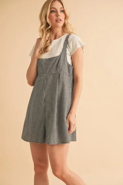 Plaid Square Neck Romper - Eva's Edition