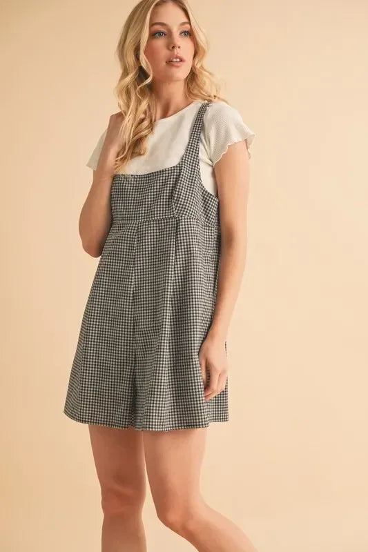 Plaid Square Neck Romper - Eva's Edition