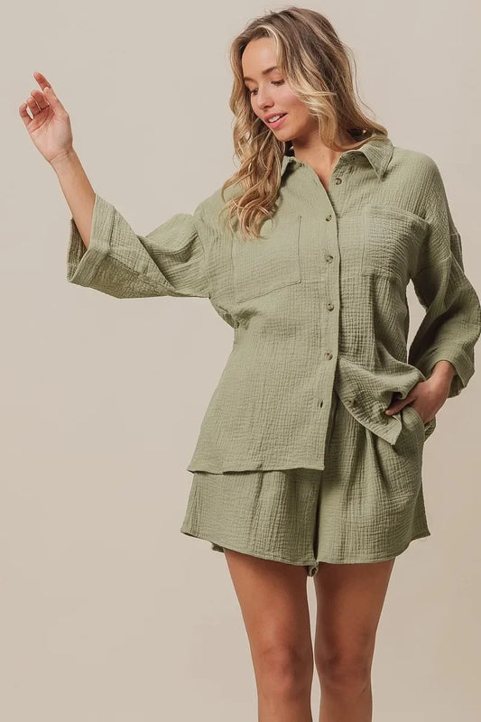 Crinkle Gauze Shirt and Short Set - Eva's Edition