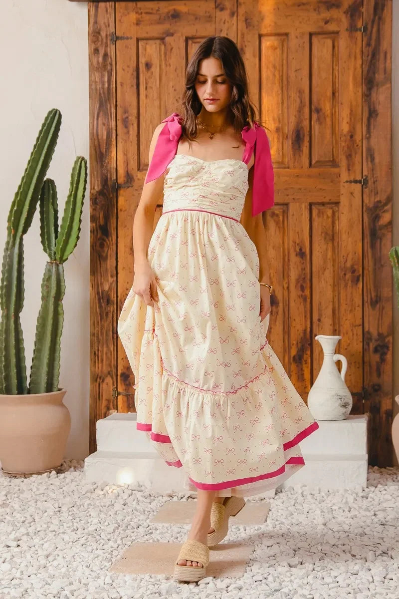 Ribbon Flowy Maxi Dress with Contrast Trim - Eva's Edition