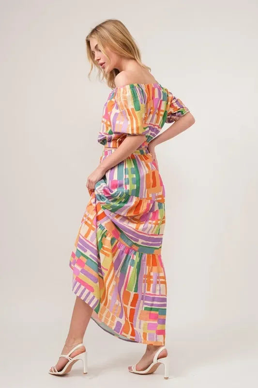 Asymmetric Geo Printed Tiered Maxi Skirt - Eva's Edition