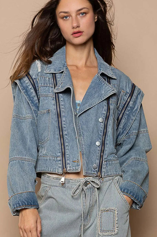 Cropped Denim Jacket with Functional Zipper Detail - Eva's Edition
