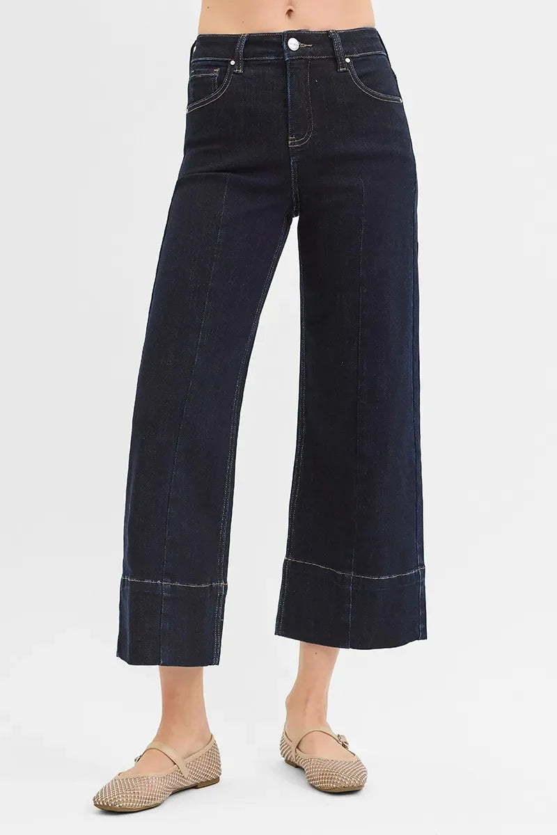 Tummy Control High Rise Crop Wide Seam Detailed Jeans - Eva's Edition