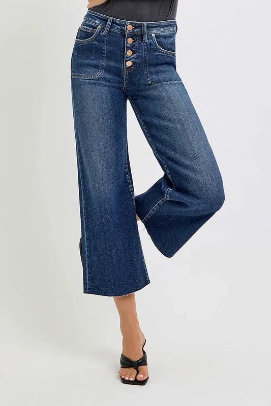 High Rise Crop Wide Button Up Jeans Plus Size - Eva's Edition