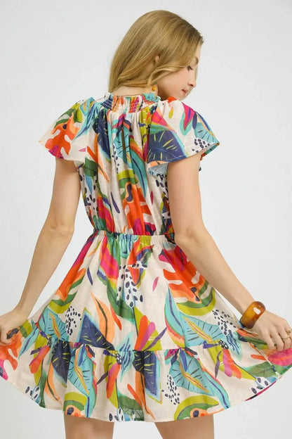 Printed Tie Neck Ruffled Hem Dress - Eva's Edition