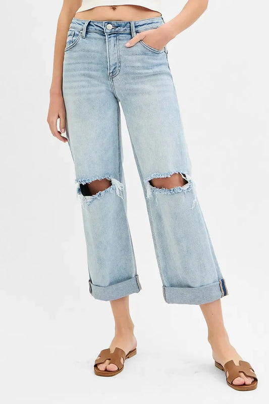 Mid Rise Fit Boyfriend Jeans with Cuff Plus Size - Eva's Edition