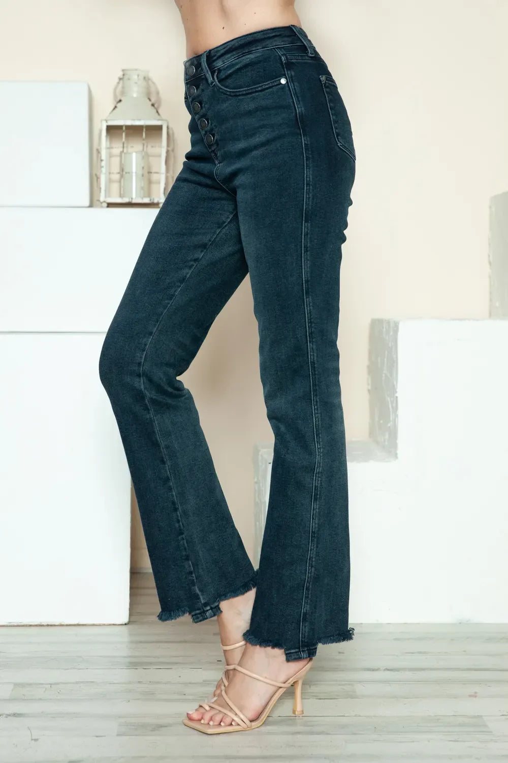 Button Fly Hem Destroy Straight Jeans - Eva's Edition