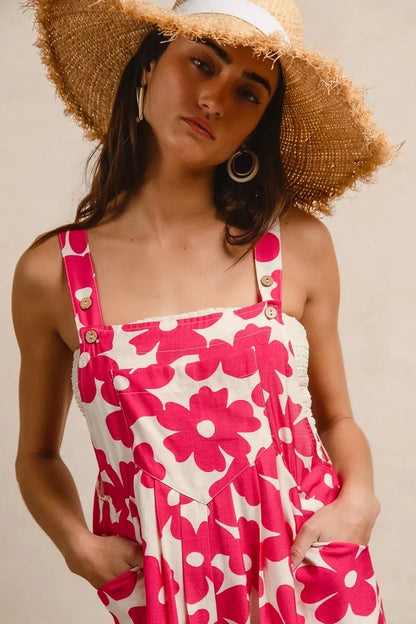 Floral Prints Tuck Detail Short Overall With Pockets - Eva's Edition