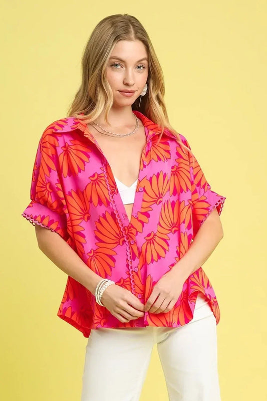 Printed Button-Up Relaxed Shirt - Eva's Edition