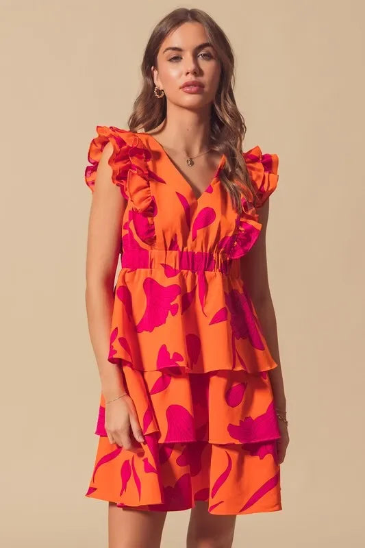 V Neck Layered Dress with Elasticized Waist - Eva's Edition