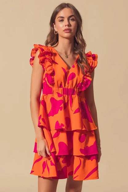 V Neck Layered Dress with Elasticized Waist - Eva's Edition