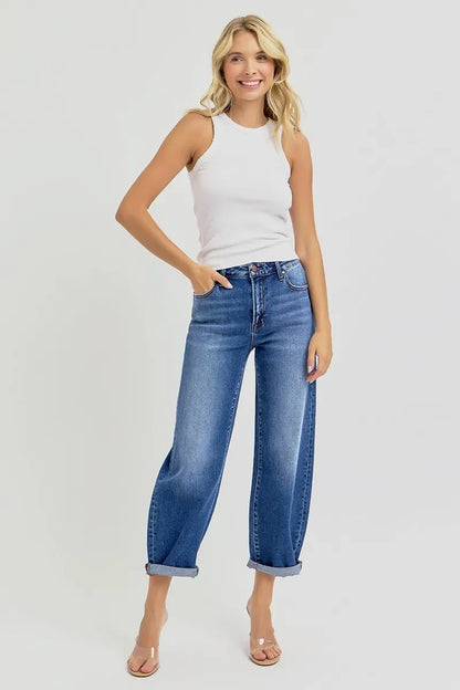 RISEN Full Size High Rise Crop Mild Barrel Jeans Plus Size - Eva's Edition
