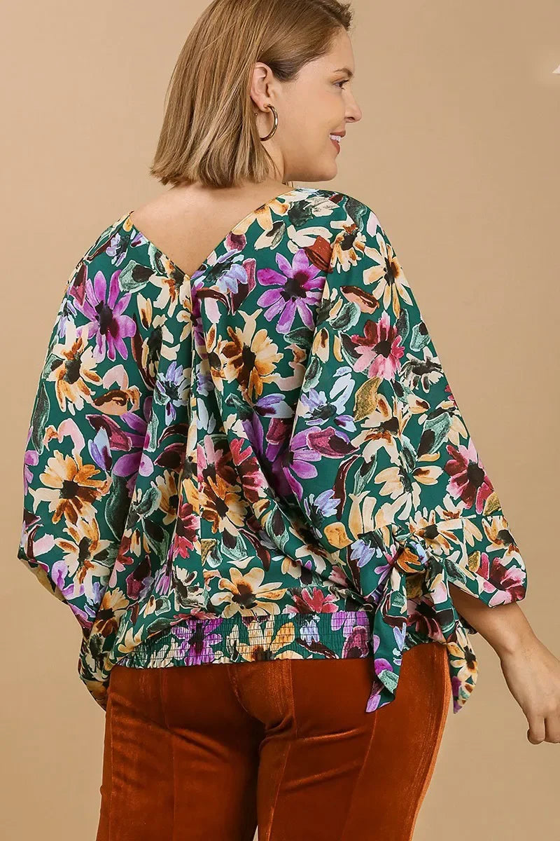 V-Neck Tie Sleeve Blouse Plus Size - Eva's Edition