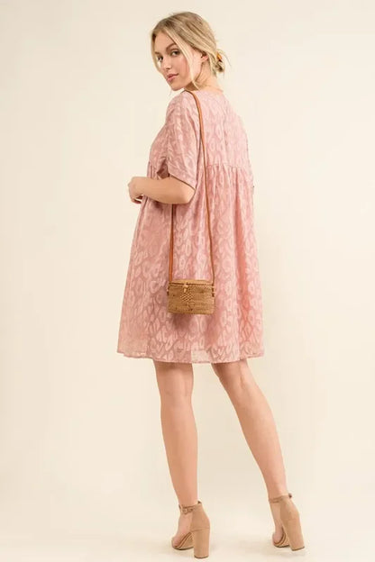 Woven Leopard Baby Doll Roll-Sleeve Casual Dress - Eva's Edition