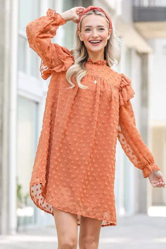Lovely Ruffle Shoulder with Textured Woven Dress - Eva's Edition
