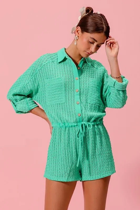 Textured Knit Button Front Romper - Eva's Edition