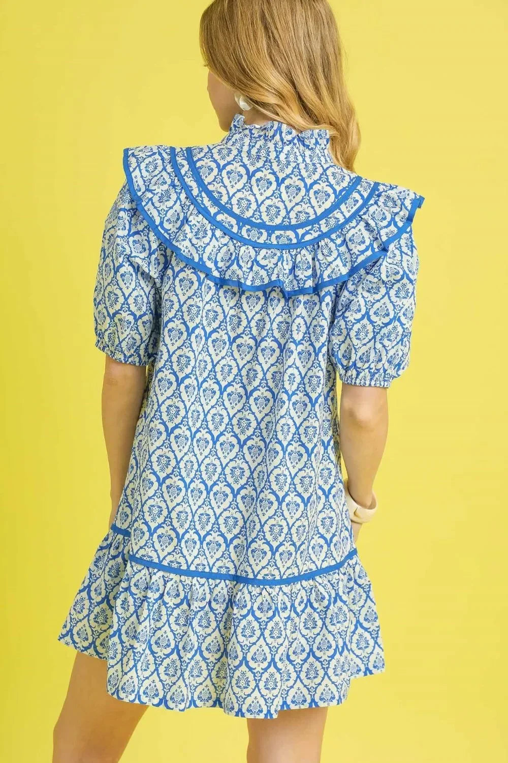 Ruffled Printed Puff Sleeve Mini Dress - Eva's Edition