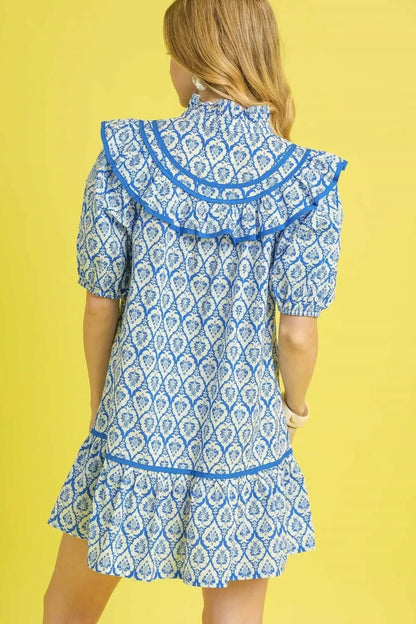 Ruffled Printed Puff Sleeve Mini Dress - Eva's Edition