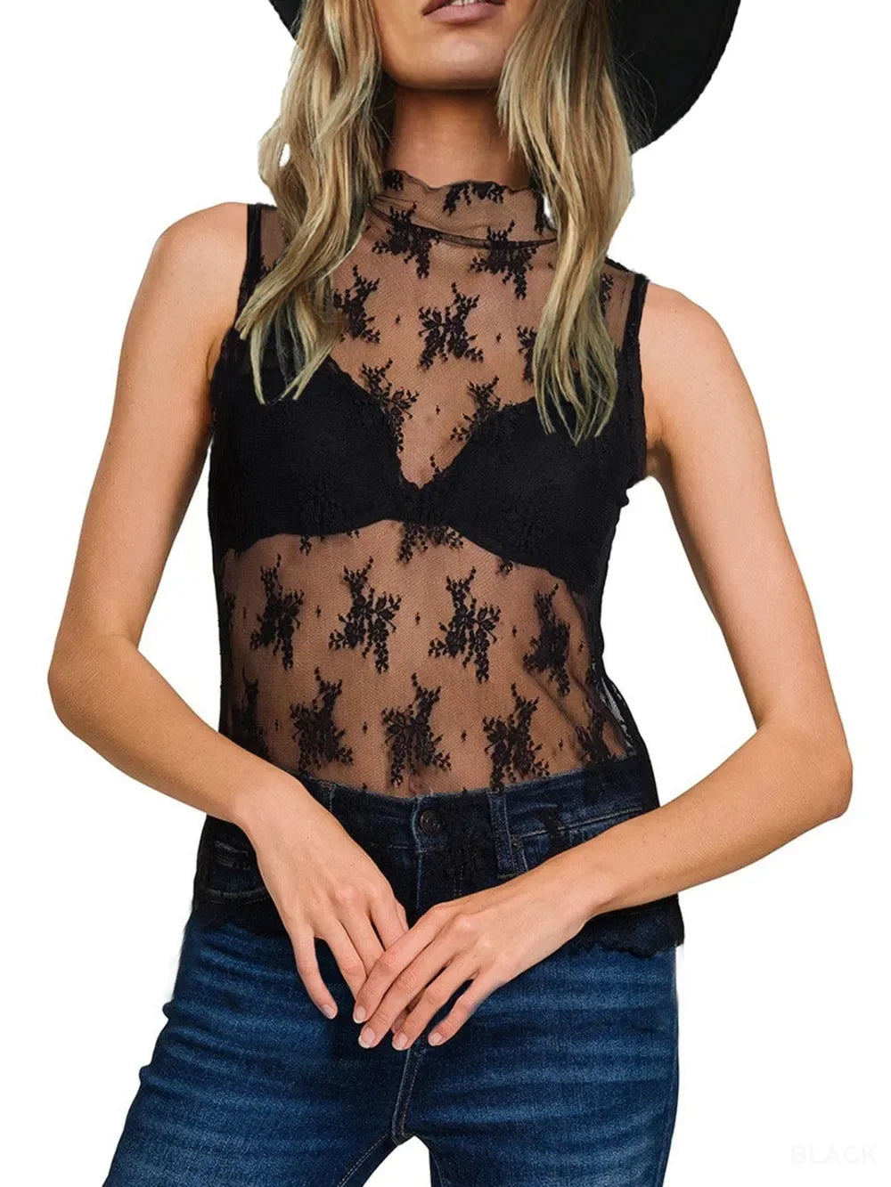 Lace Mock Neck Top - Eva's Edition