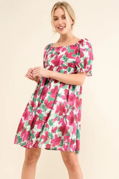 Smocked Floral Ruffle Short Sleeve Mini Dress - Eva's Edition