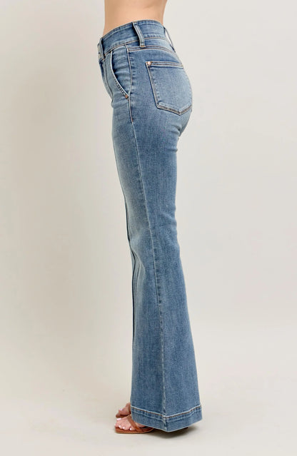 High-Waist Flare Jeans with Front Seam Detail - Eva's Edition