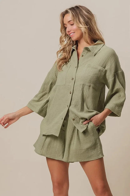Crinkle Gauze Shirt and Short Set - Eva's Edition