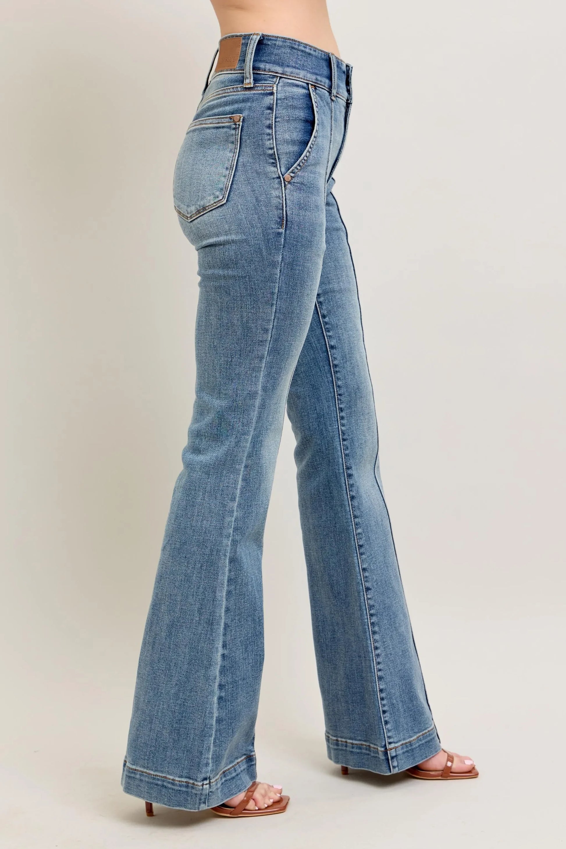 High-Waist Flare Jeans with Front Seam Detail - Eva's Edition
