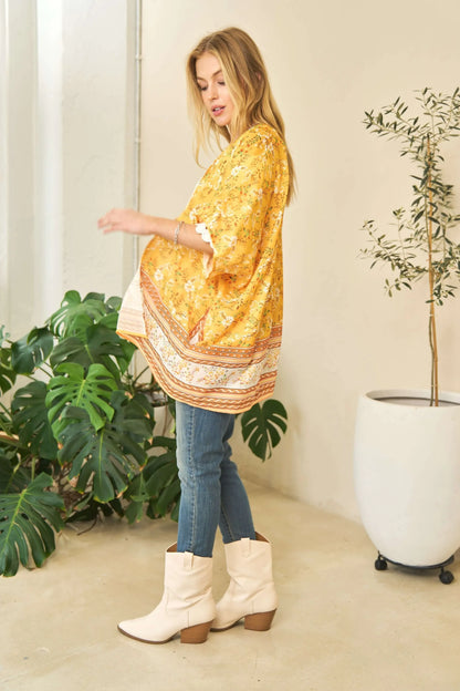 Floral Printed Short Sleeve Loose Fit Kimono Cover Up - Eva's Edition