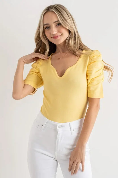 Shirring Puff Sleeve Bodysuit - Eva's Edition