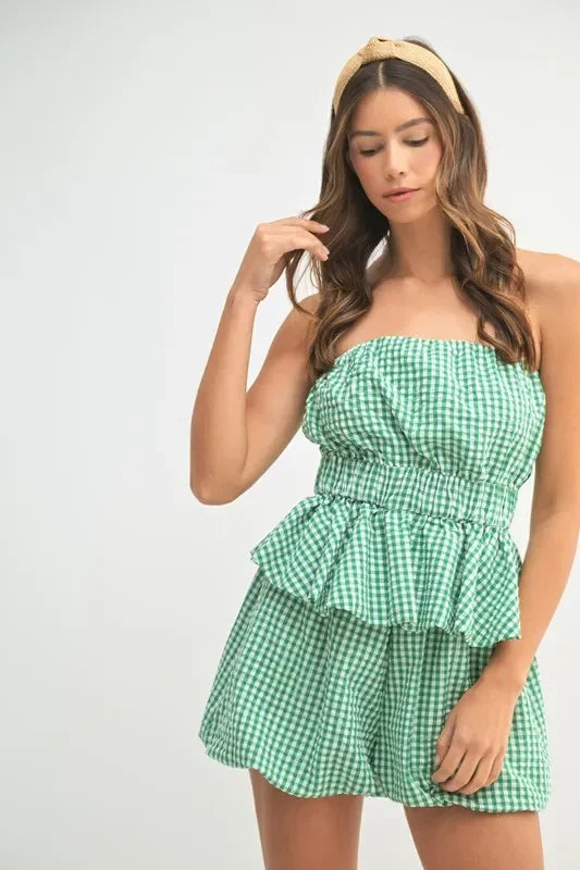 Gingham Tube Top and Shorts Set - Eva's Edition