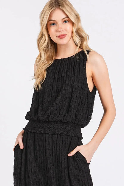 Textured Stretchy Crop Tank and Pants Set - Eva's Edition