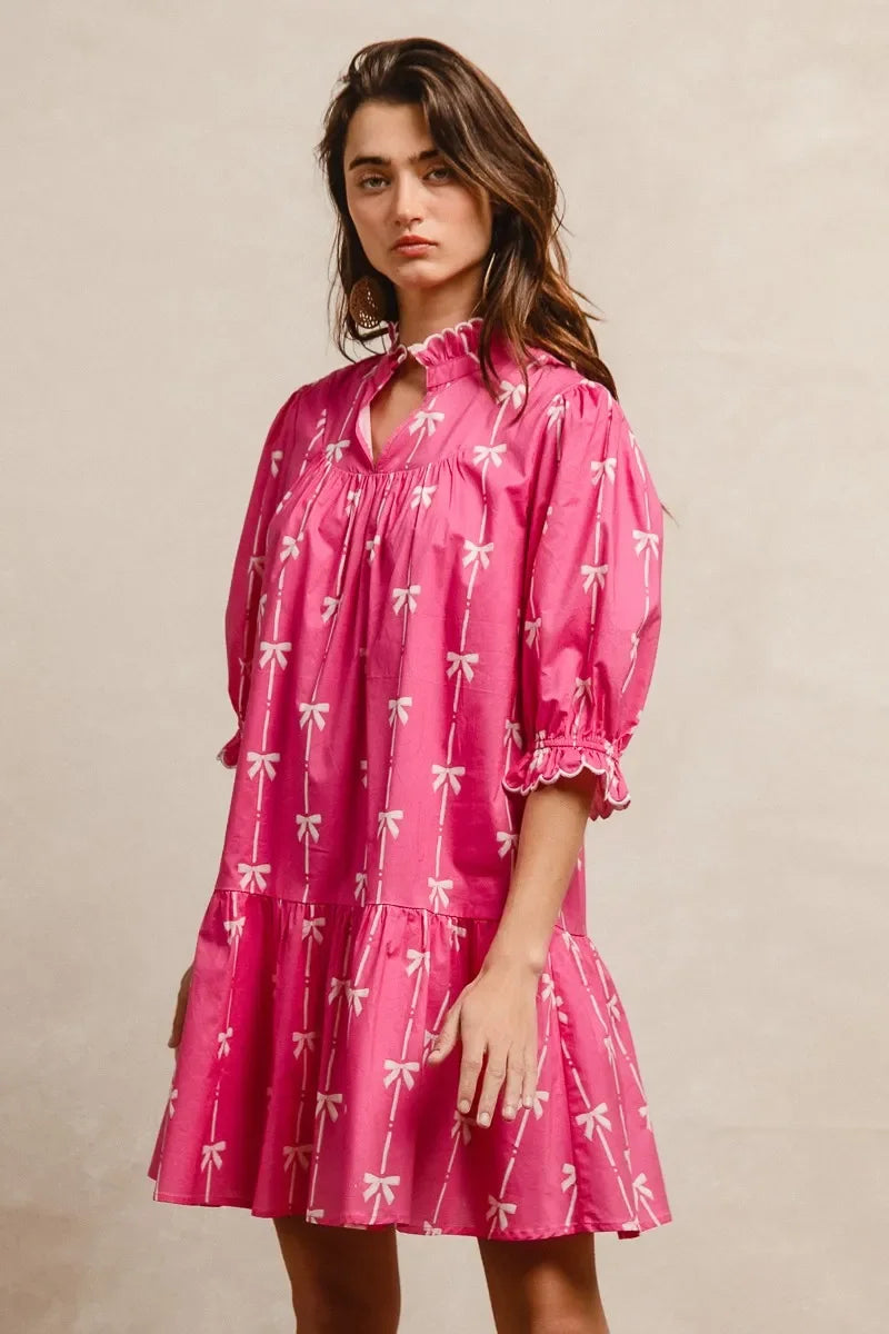 Ribbon Patterns Short Sleeve Dress - Eva's Edition