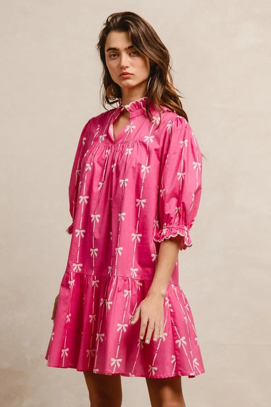 Ribbon Patterns Short Sleeve Dress - Eva's Edition