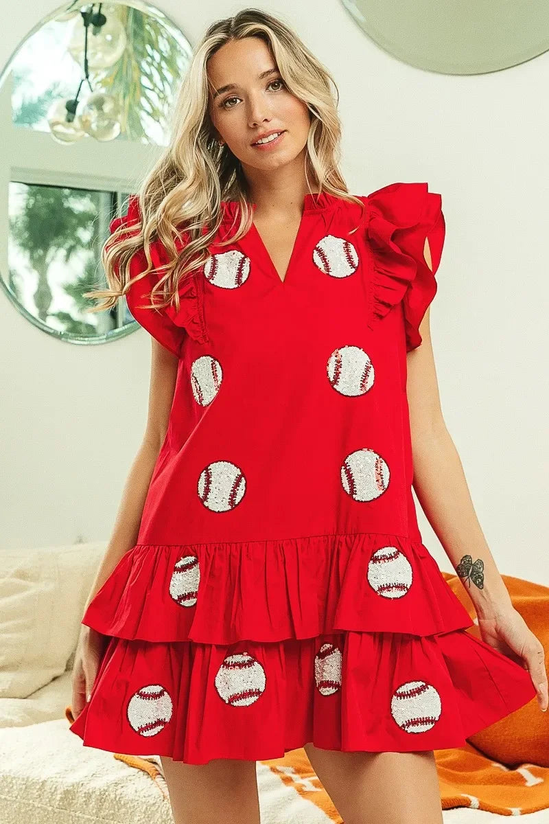 Sequins Baseball Patch Gameday Dress - Eva's Edition