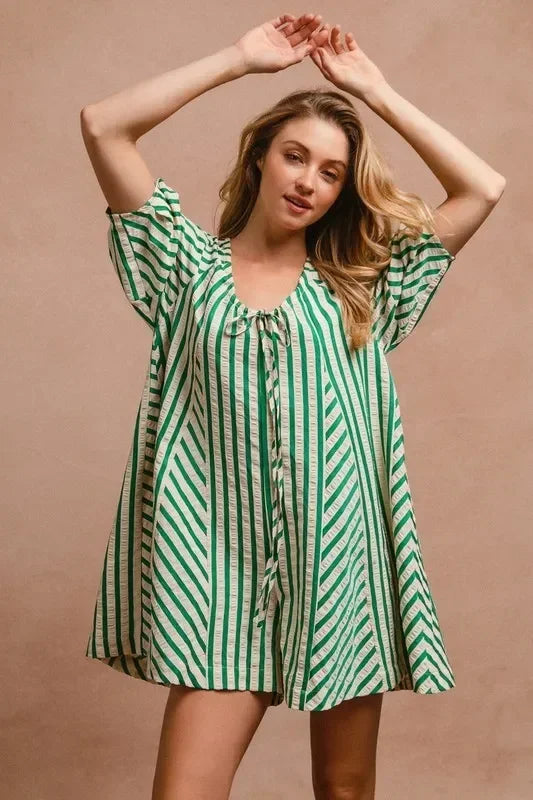 Puffy Sleeves Romper with Back Button Closure - Eva's Edition