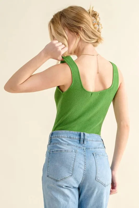 Green Ribbed Square Neck Bodysuit - Eva's Edition