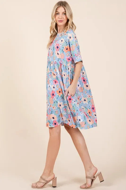 Floral Shirred Dress with Pockets - Eva's Edition