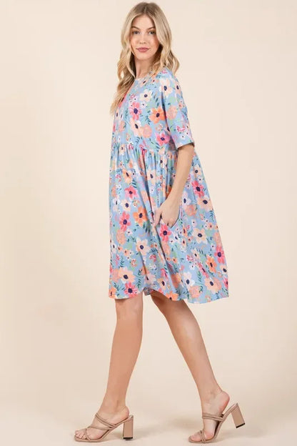 Floral Shirred Dress with Pockets - Eva's Edition
