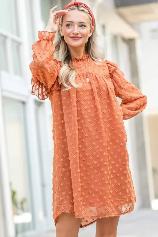 Lovely Ruffle Shoulder with Textured Woven Dress - Eva's Edition
