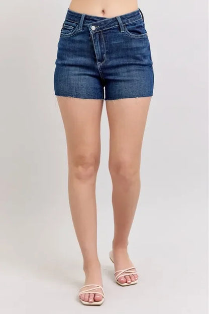 High Waist Criss-Cross Waistband Denim Shorts - Eva's Edition