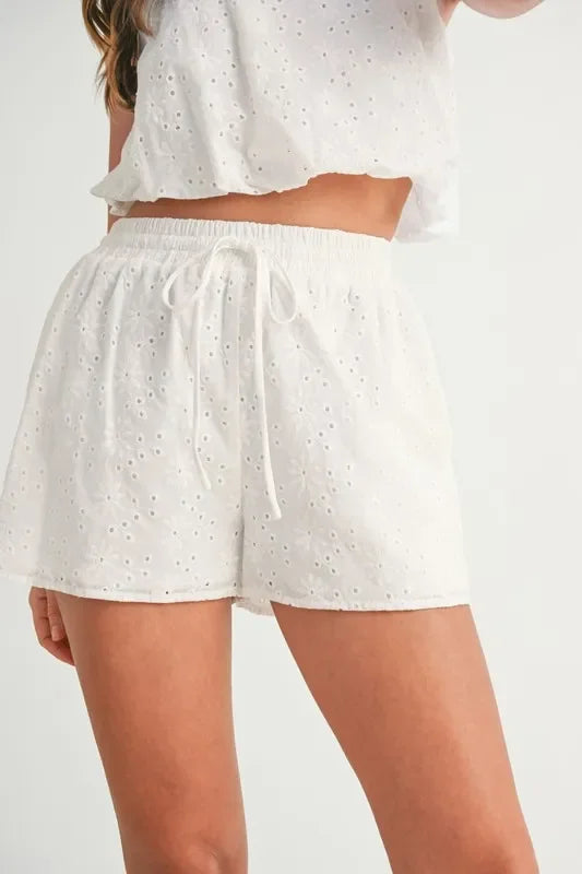 Eyelet Bubble Hem Sleeveless Top and Shorts Set - Eva's Edition