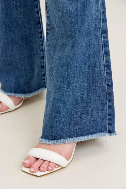 Vintage Wash Flare Jeans With Destroyed & Fray Hem - Eva's Edition