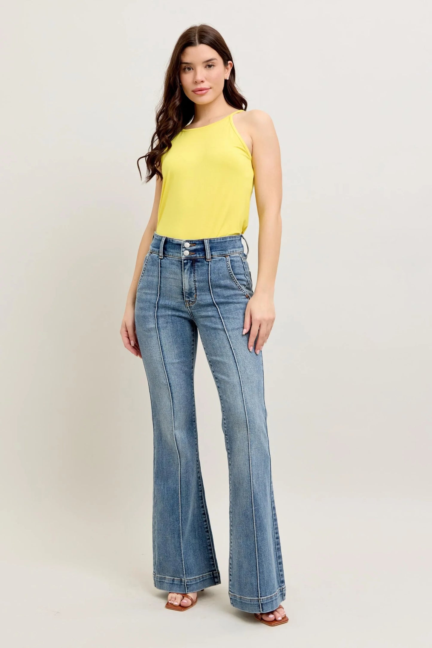 High-Waist Flare Jeans with Front Seam Detail - Eva's Edition